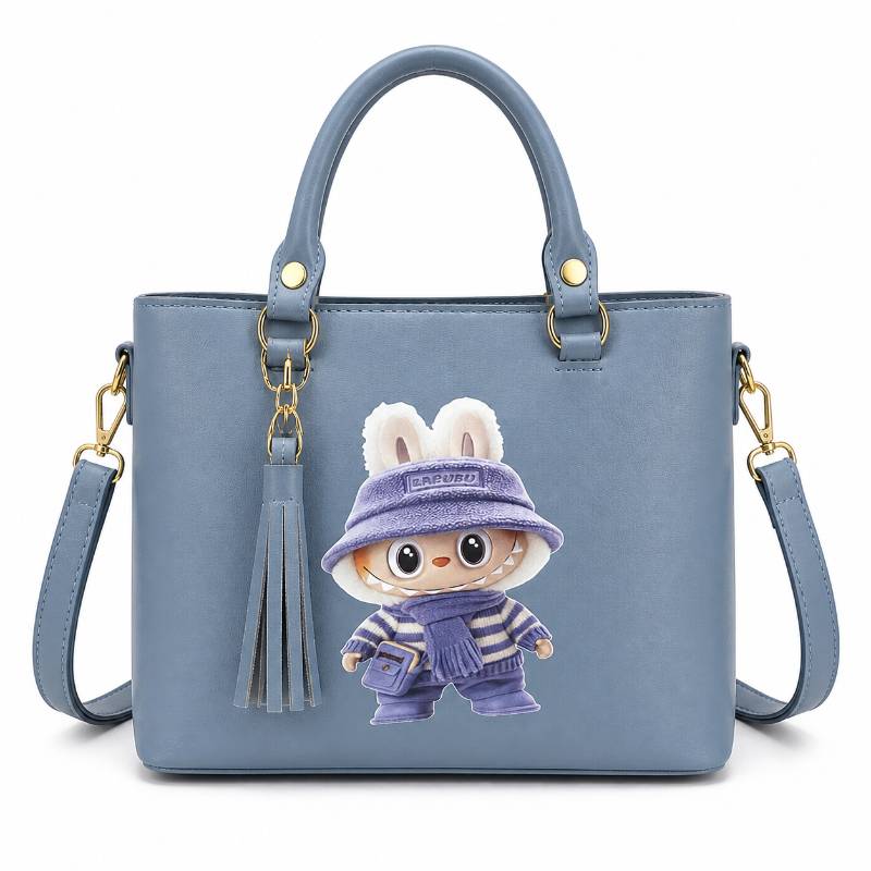Girls Hand Bag – Cute Blue Cartoon Design Stylish Tote Bag (Hand + Crossbody)