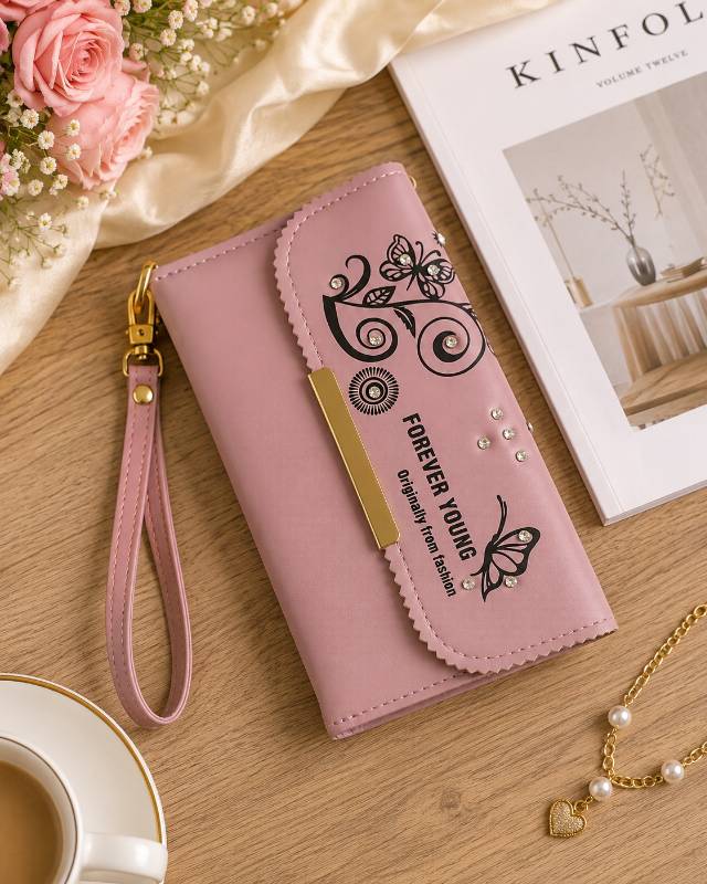 Forever Young Women Stylish Wallet Clutch | Premium Ladies Hand Purse with Wrist Strap - Pink - image 5