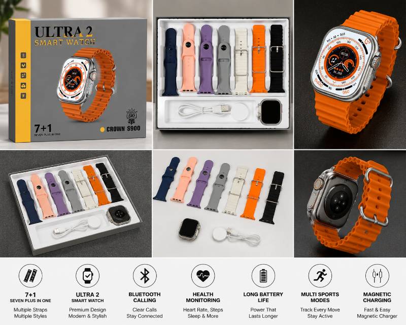 Ultra 2 Smart Watch 7-in-1 Kit with 7 Premium Straps | Bluetooth Calling | Health Monitoring | Sports Mode - image 3
