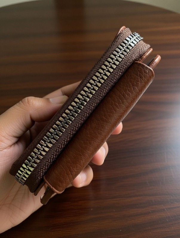 Premium Brown Leather Card Holder Wallet - Large Capacity Accordion Style with Zipper - image 3