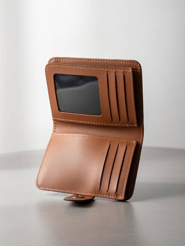 Men’s Leather Wallet – Compact Card Holder With ID Window & Coin Pocket | Classic Brown Short Wallet - image 4