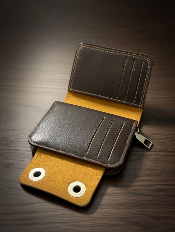 Men’s Leather Card Holder Wallet – Zipper Accordion Card Organizer | Compact Dark Brown Card Case - image 2