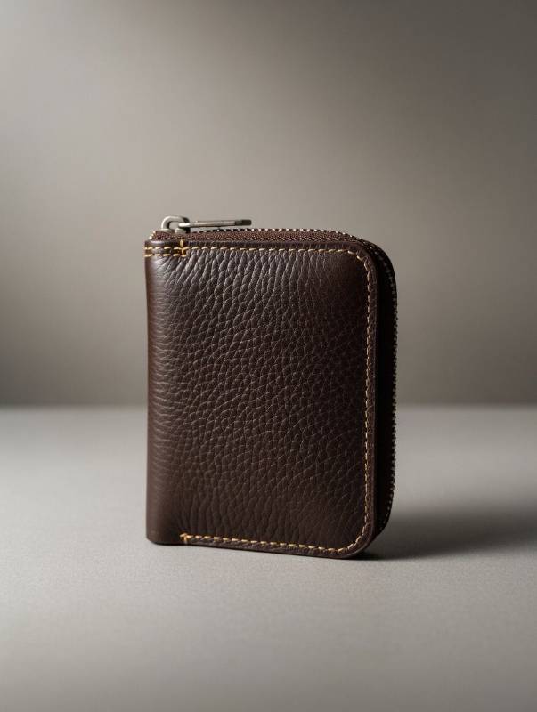 Men’s Leather Card Holder Wallet – Zipper Accordion Card Organizer | Compact Dark Brown Card Case - image 3