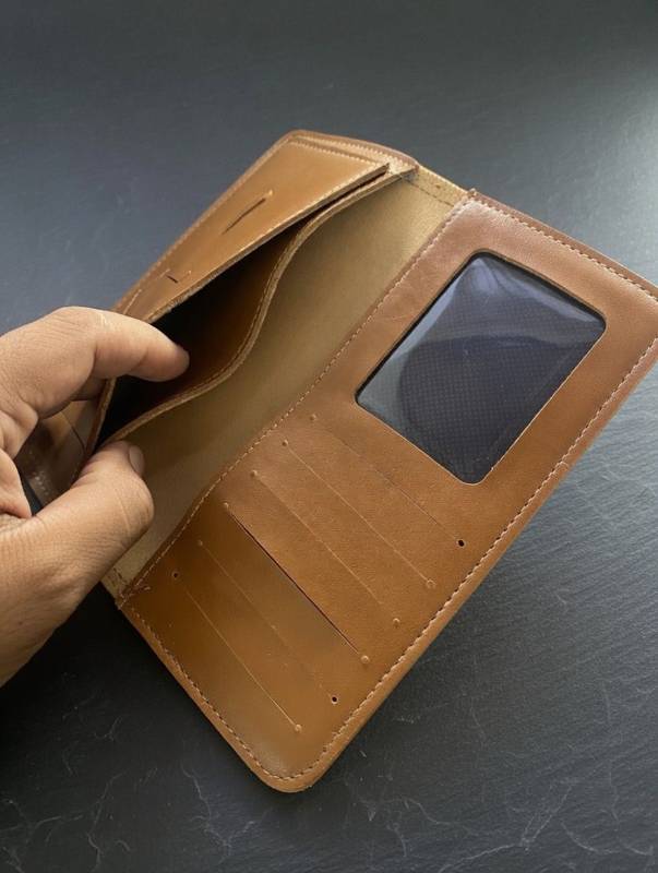 Men’s Long Leather Wallet – Multiple Card Slots With ID Window | Classic Tan Brown Long Wallet - image 2