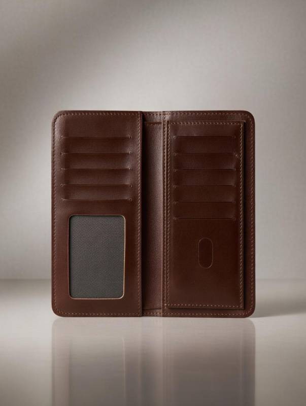 Men’s Long Leather Wallet – Coffee Brown Classic Wallet With Multiple Card Slots & ID Window - image 3