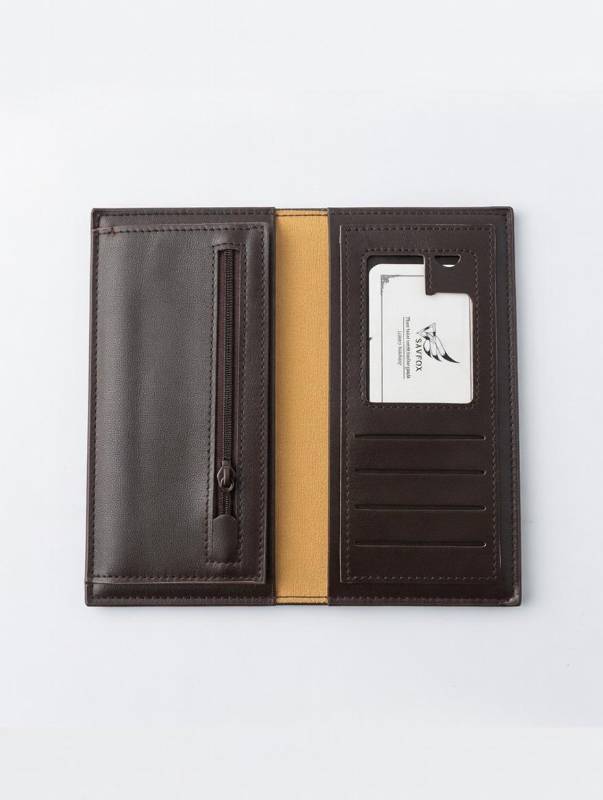 Men’s Long Leather Wallet – Brown Classic Wallet With Zipper Pocket, Card Slots & ID Window - image 3