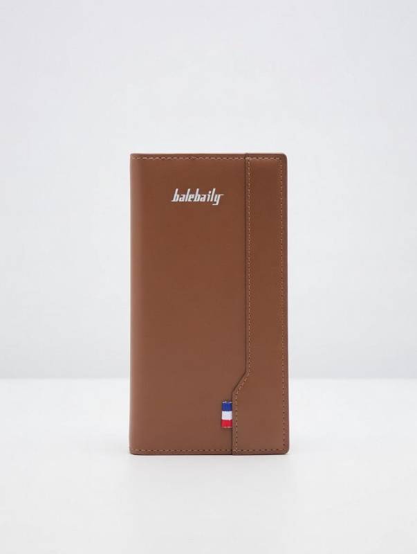 Men’s Long Leather Wallet – Tan Brown Classic Wallet with Card Slots, ID Window & Zipper Pocket