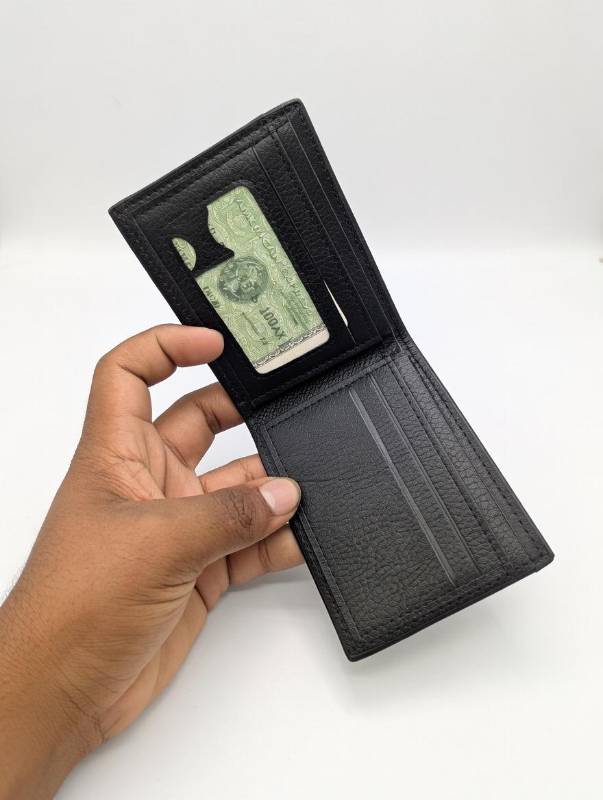 Men’s Leather Wallet – Black Short Wallet with Button Lock, Card Slots, ID Window & Coin Pocket - image 2