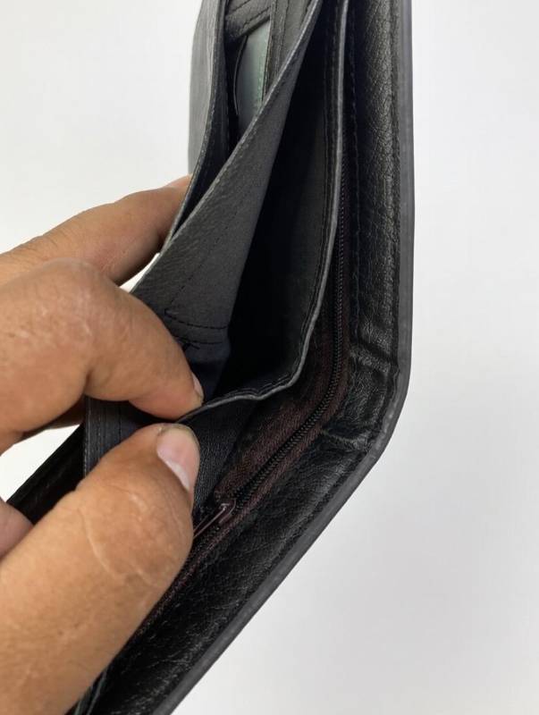 Men’s Leather Wallet – Black Short Wallet with Button Lock, Card Slots, ID Window & Coin Pocket - image 3