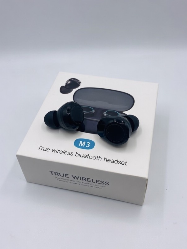 M3 True Wireless Earbuds Black with Blue Accents - Bluetooth TWS Headset with Charging Case