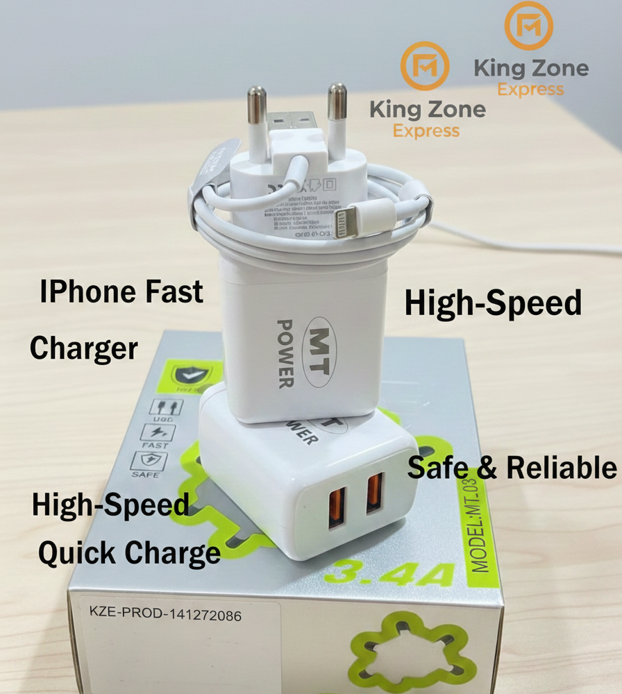 MT POWER 3.4A Dual USB Fast Charger Set - Model MT-03 - Includes High-Speed iPhone Lightning Cable - Dual Port Wall Adapter for Apple Devices - image 2
