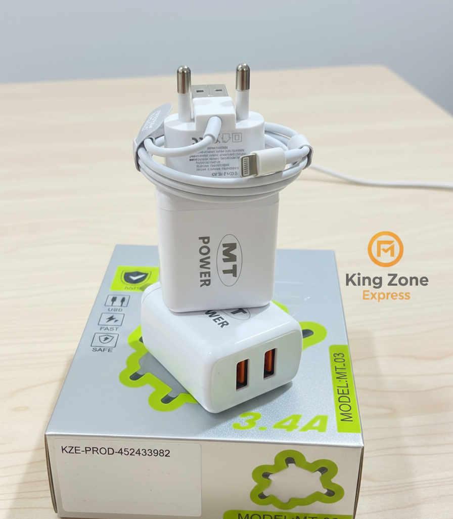 MT POWER 3.4A Dual USB Fast Charger Set - Model MT-03 - Includes High-Speed iPhone Lightning Cable - Dual Port Wall Adapter for Apple Devices - image 3