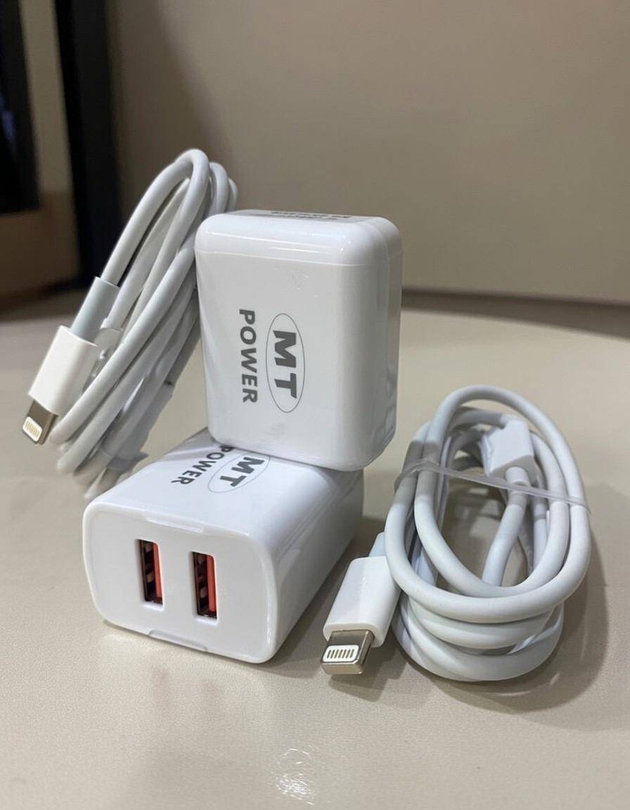 MT POWER 3-in-1 Fast Charging Combo - 3.4A Dual USB Adapter (MT-03) with iPhone Lightning & Type-C Cables - Ultimate Multi-Device Charging Kit