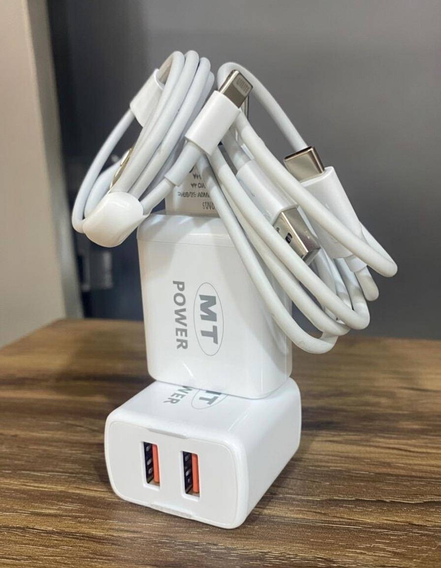 MT POWER 3-in-1 Fast Charging Combo - 3.4A Dual USB Adapter (MT-03) with iPhone Lightning & Type-C Cables - Ultimate Multi-Device Charging Kit - image 2