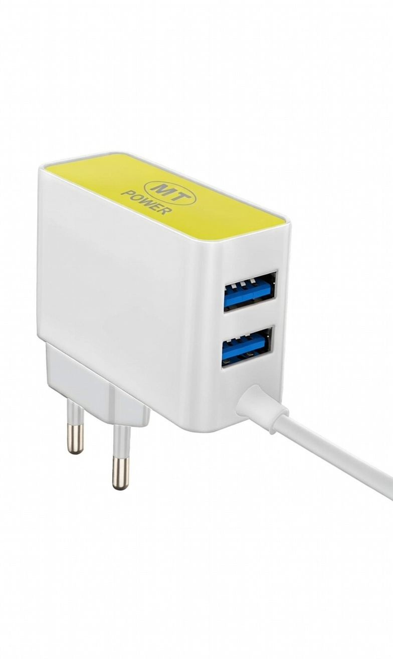 MT POWER 3-in-1 LED Smart Charger - Model MT_395 - 3.4A Fast Charging with Attached Micro-USB Cable + Dual USB Ports