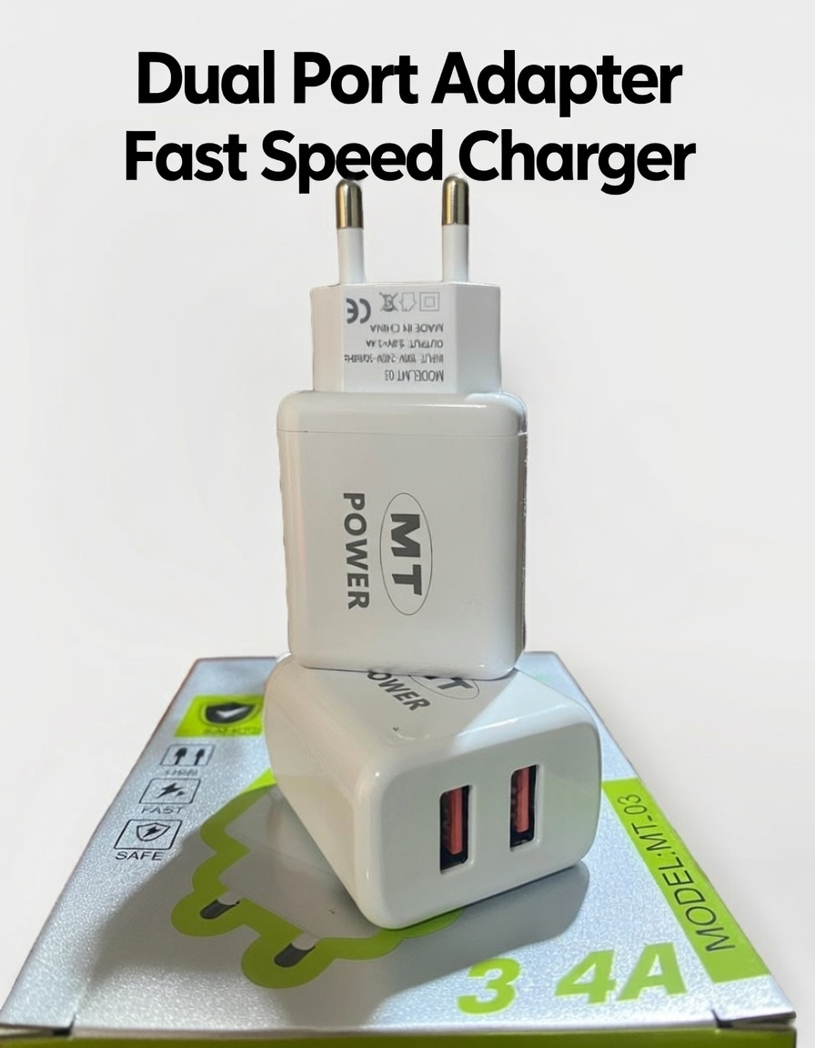 MT POWER 3.4A Dual USB Fast Charger - Model MT-03 - High-Speed Charging Adapter with Dual Ports