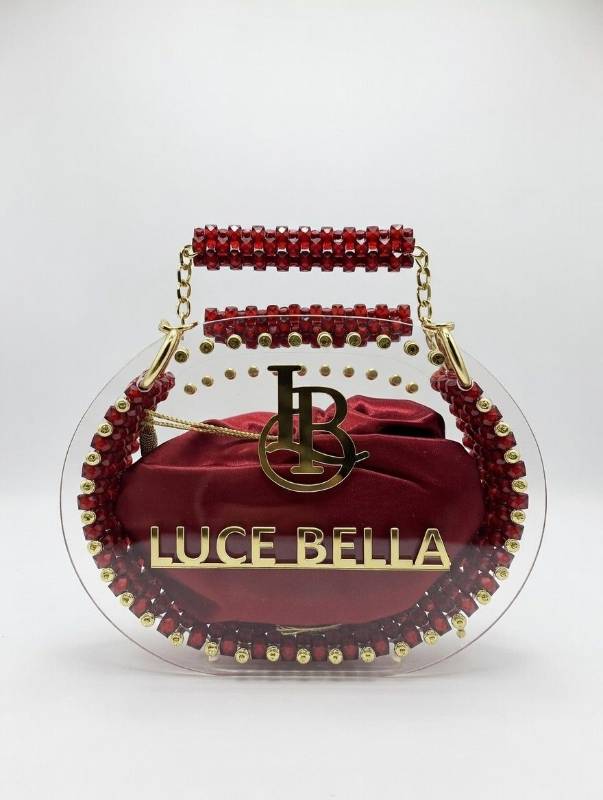 Luce Bella Oval Crystal Bag – Maroon Satin Pouch with Transparent Acrylic Frame - image 2