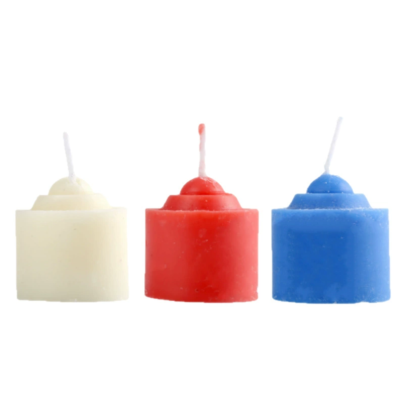 Red, blue and white low-temperature wax candles