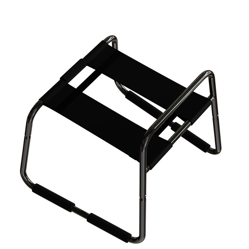 Black steel frame sex chair with webbing strap seat