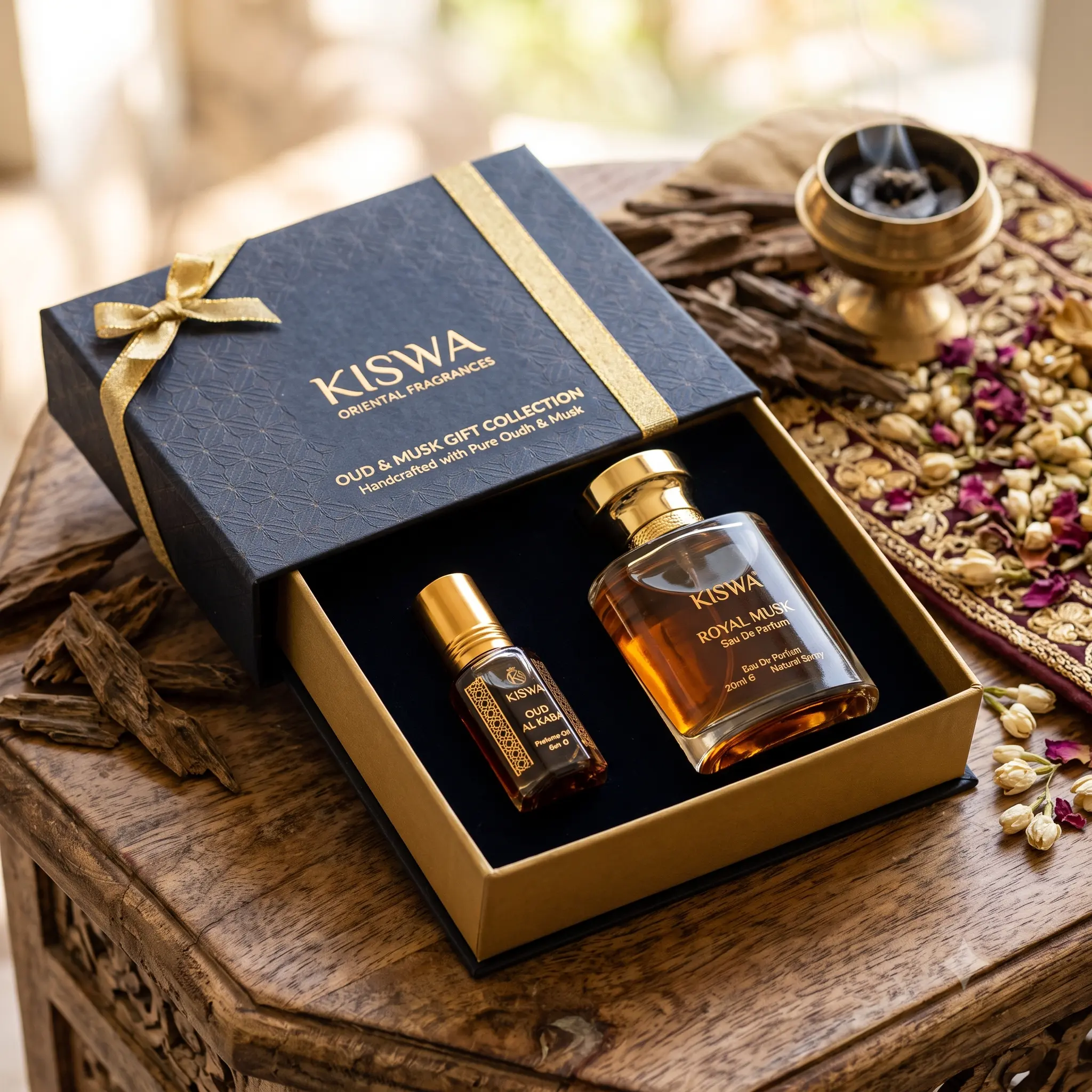 A KISWA fragrance wrapped as a gift