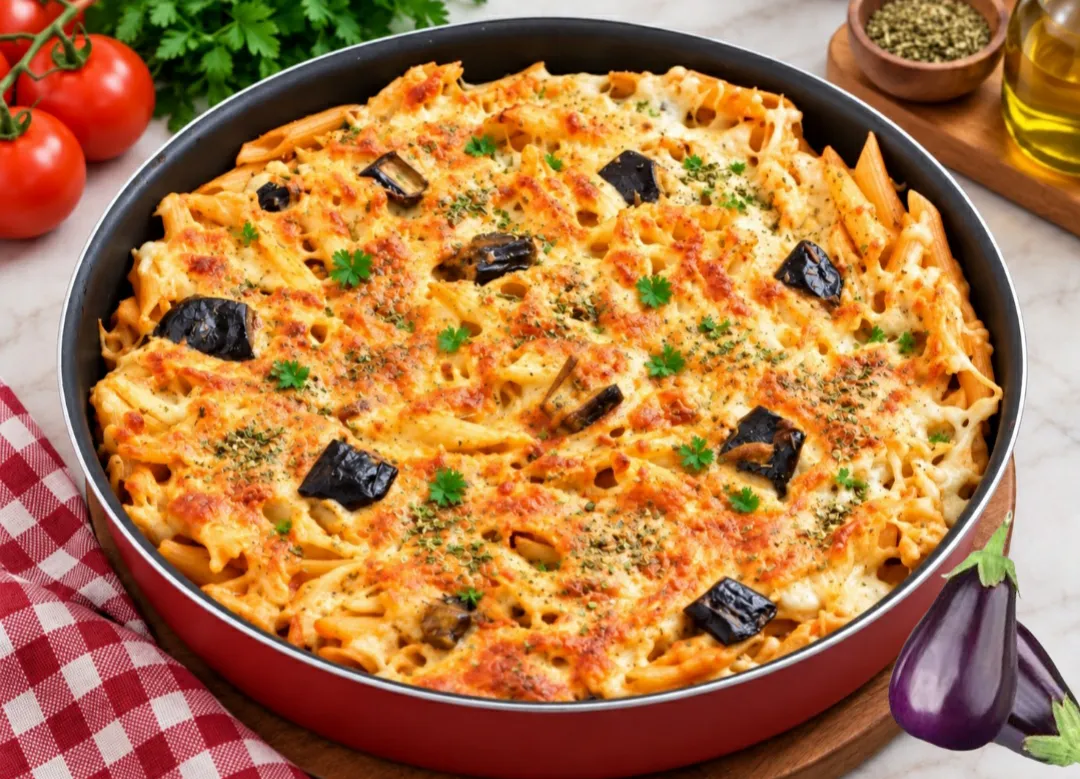 باستا بالجبنة والباذنجان