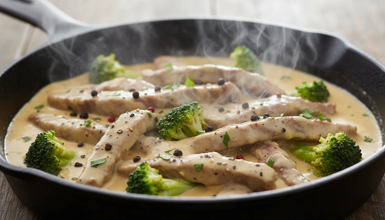 Creamy Peppercorn Steak & Broccoli Skillet