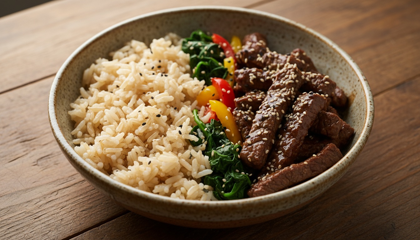 Teriyaki Steak & Spinach Rice Bowl