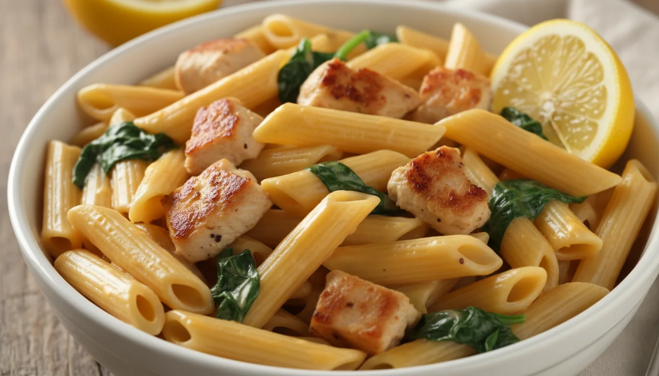 Creamy Lemon Cheddar Chicken & Spinach Pasta