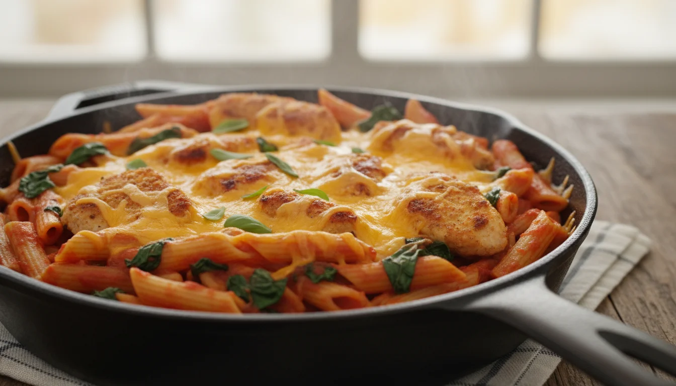 One-Skillet Chicken & Spinach Tomato Pasta