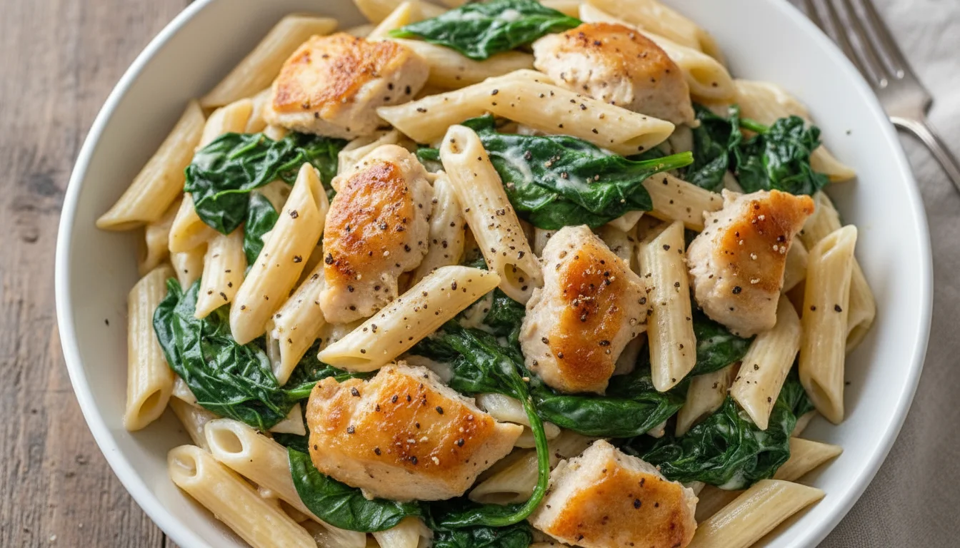 Creamy Cheddar Chicken & Spinach Pasta
