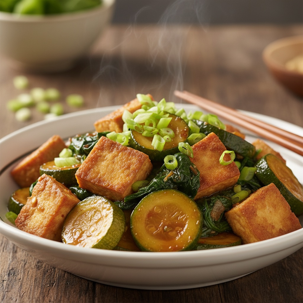Garlic Soy Tofu & Zucchini Stir-Fry