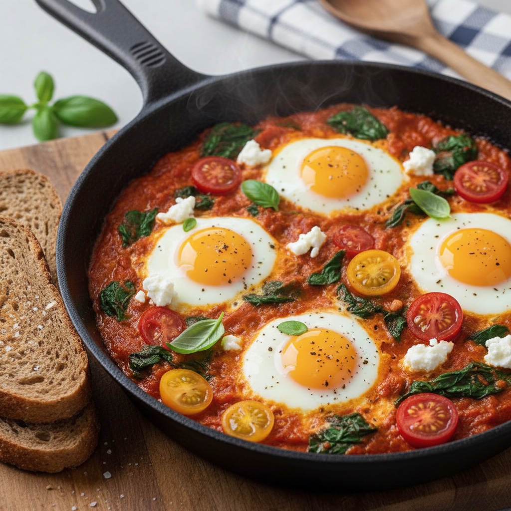 Mediterranean Spinach & Goat Cheese Shakshuka