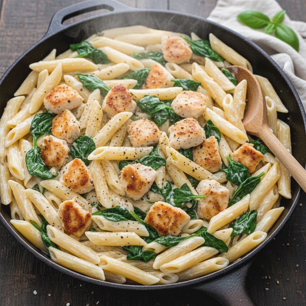 Creamy Garlic Chicken and Spinach Pasta