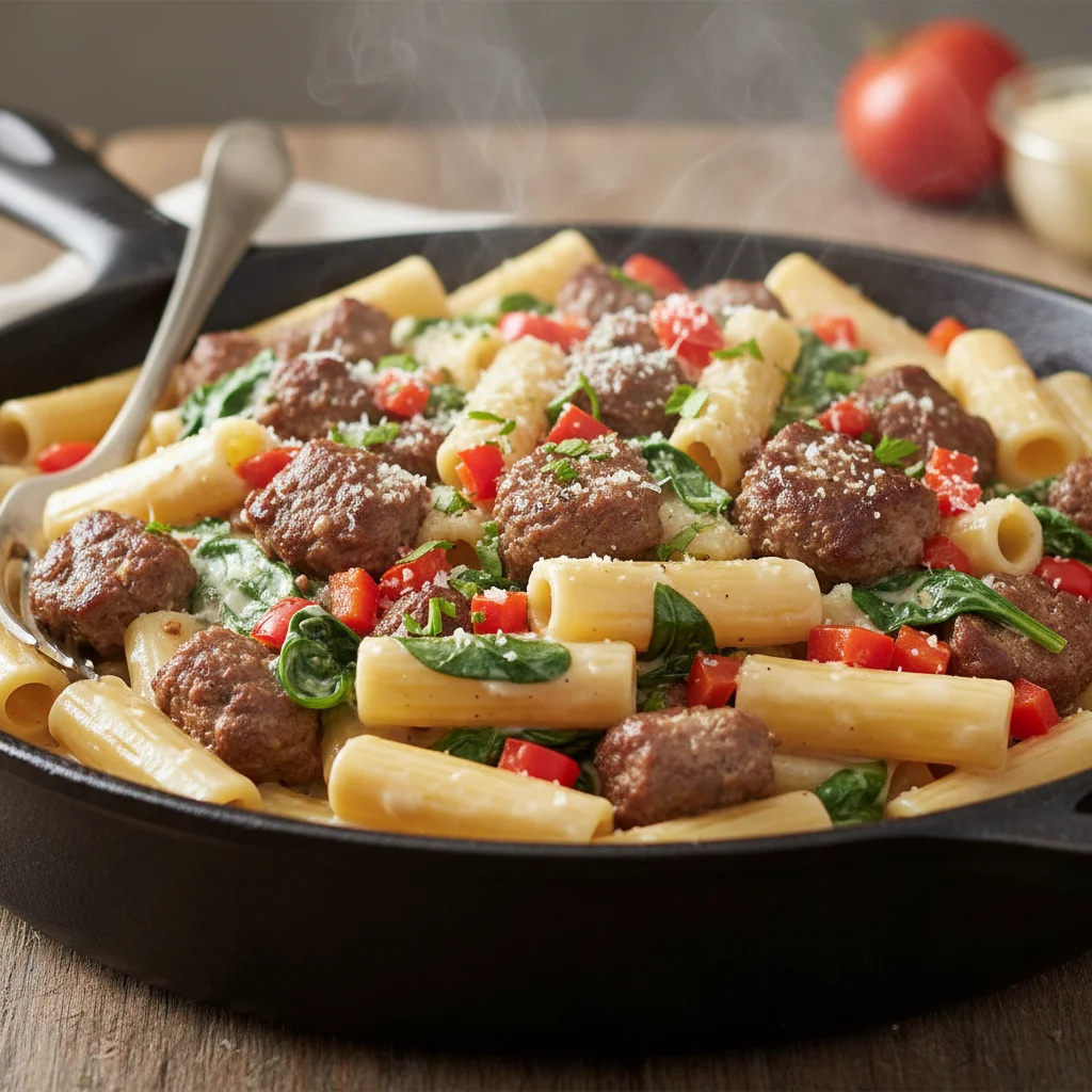 Creamy Beef and Spinach Penne