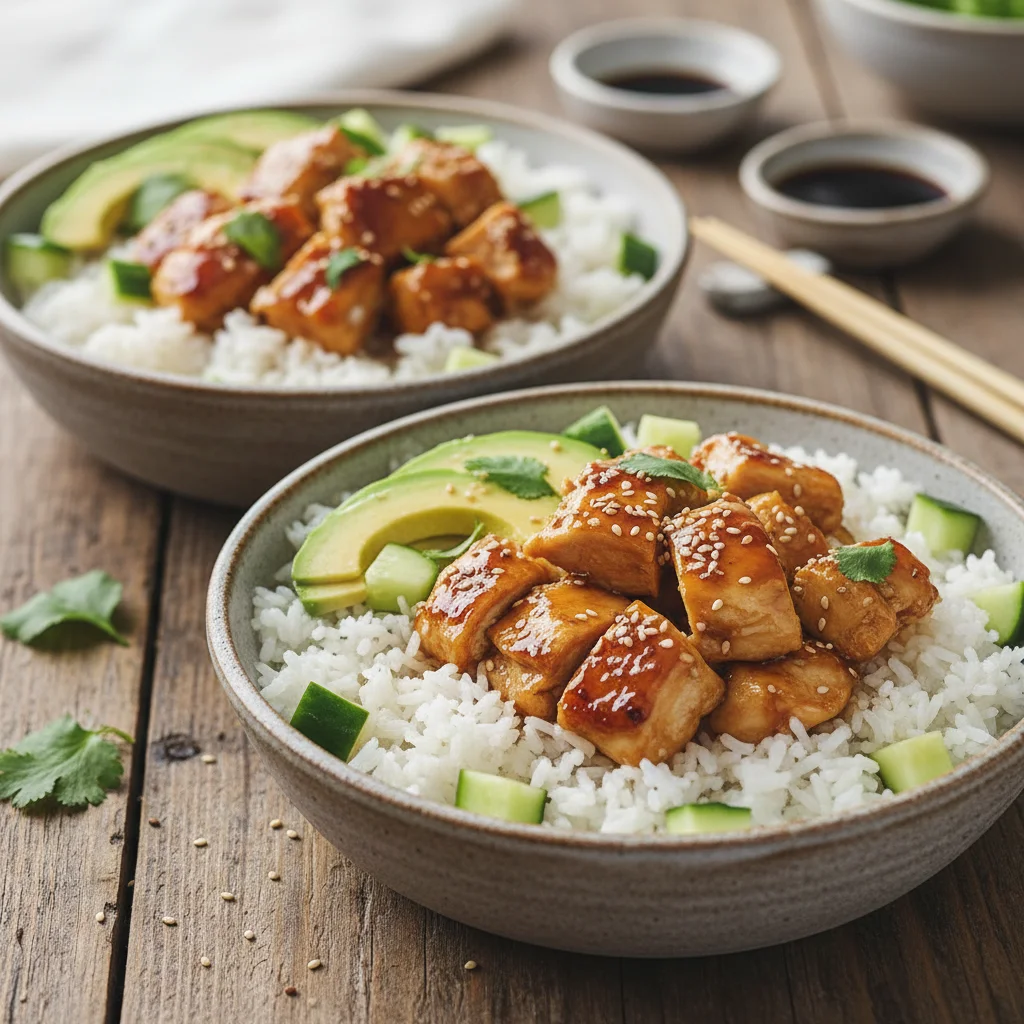 Lemon Soy Chicken Rice Bowls with Avocado & Cucumber