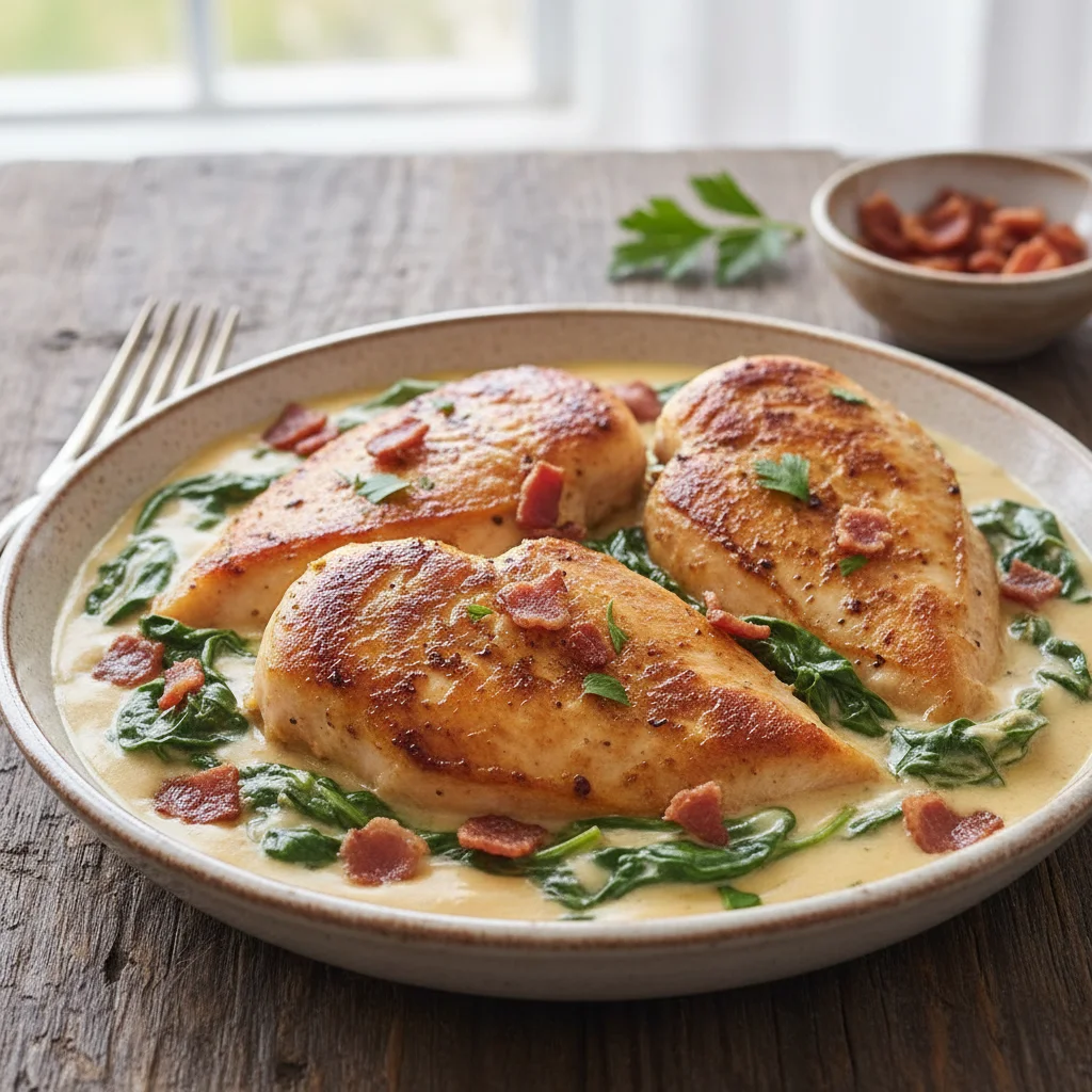 Creamy Garlic Chicken with Spinach and Bacon