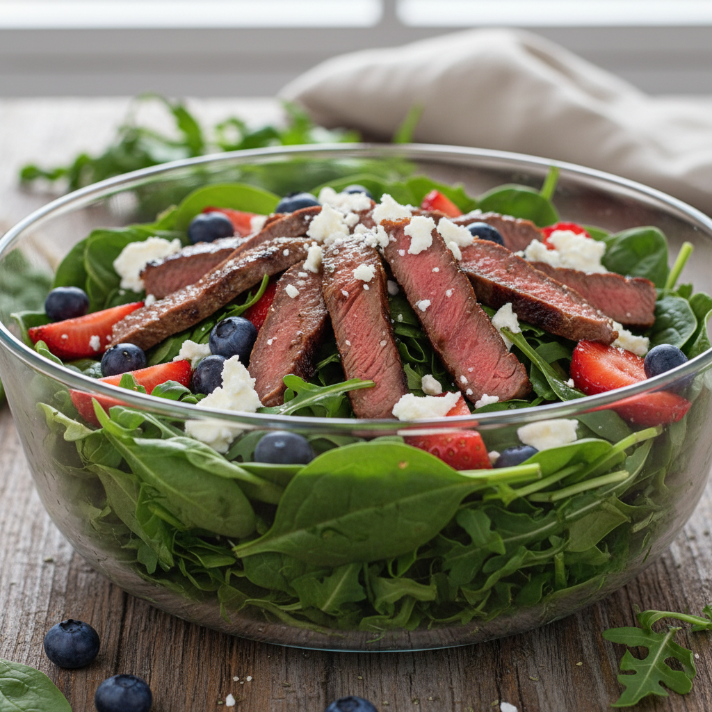 Balsamic Steak Salad with Berries & Goat Cheese