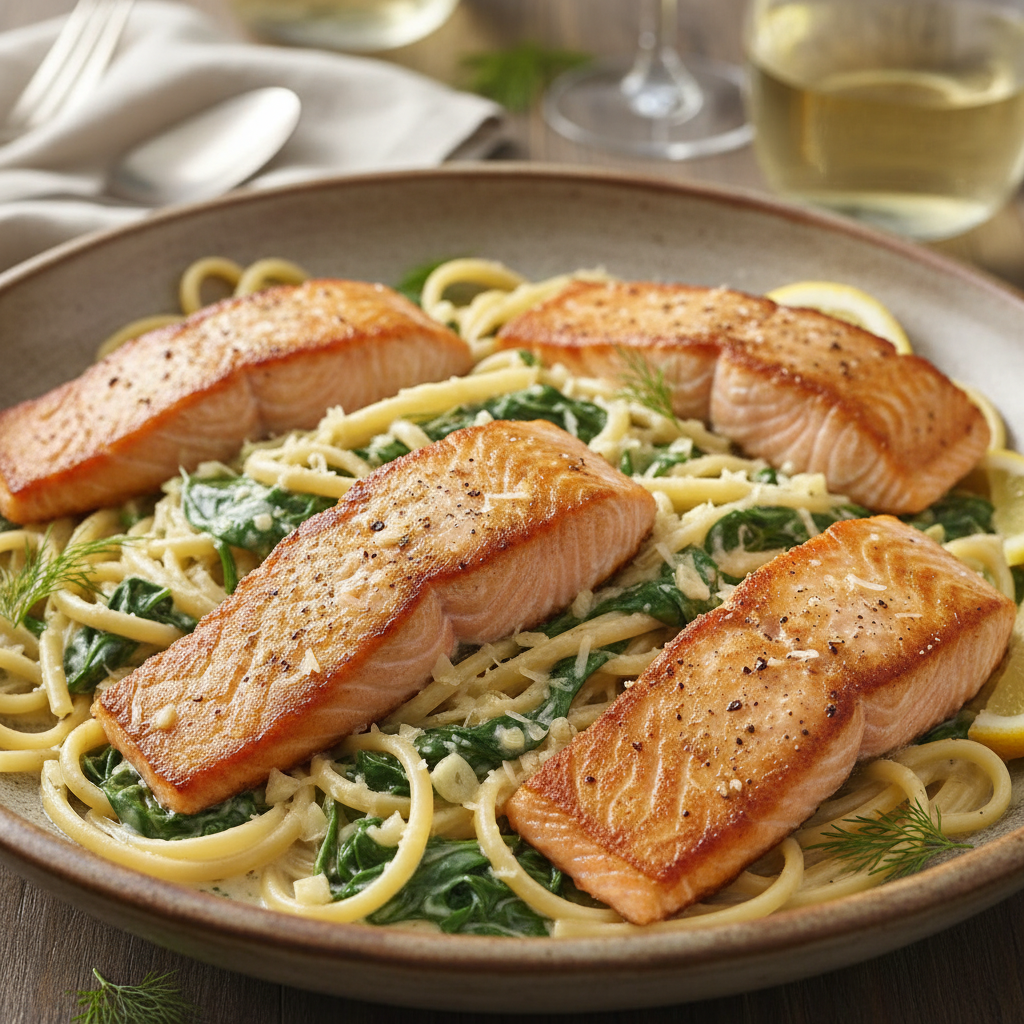 Creamy Lemon Garlic Salmon Pasta