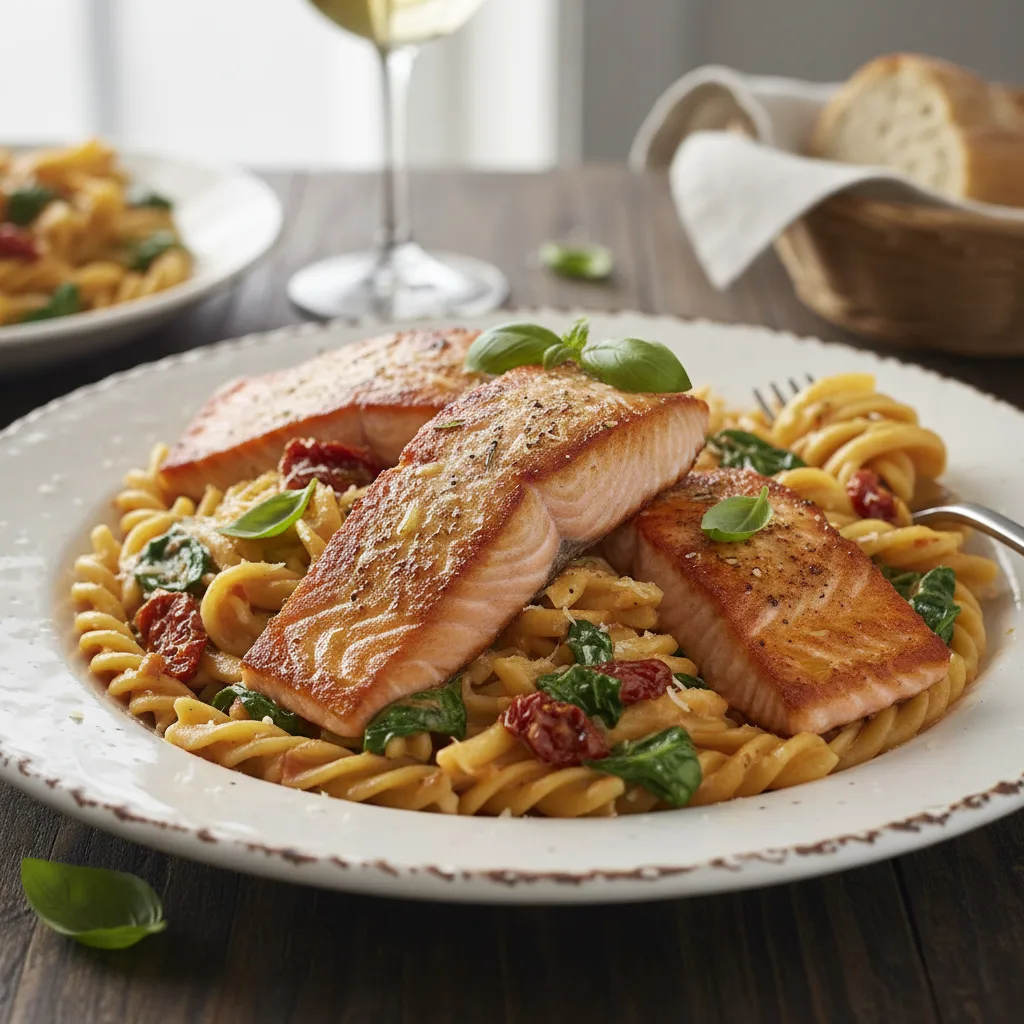 Creamy Tuscan Salmon with Linguine