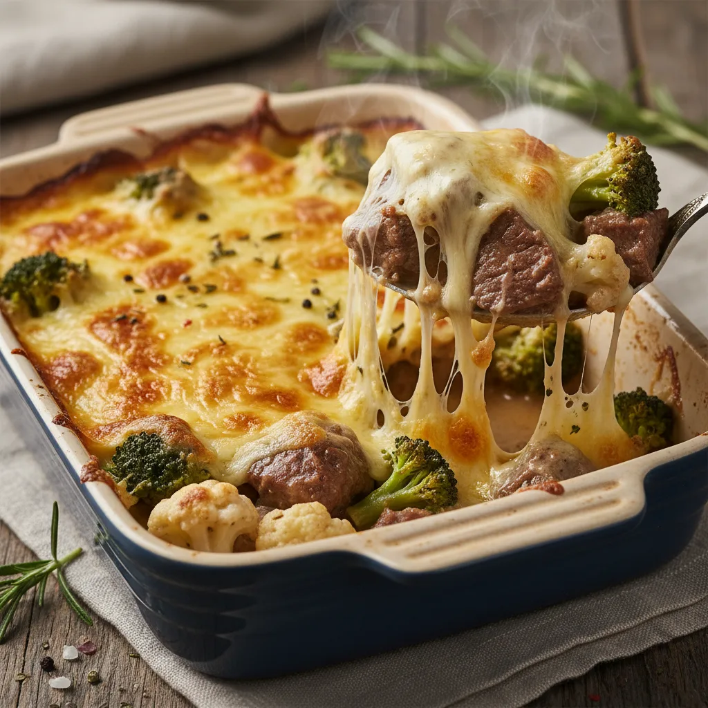 Creamy Cheesy Beef & Cauliflower Bake