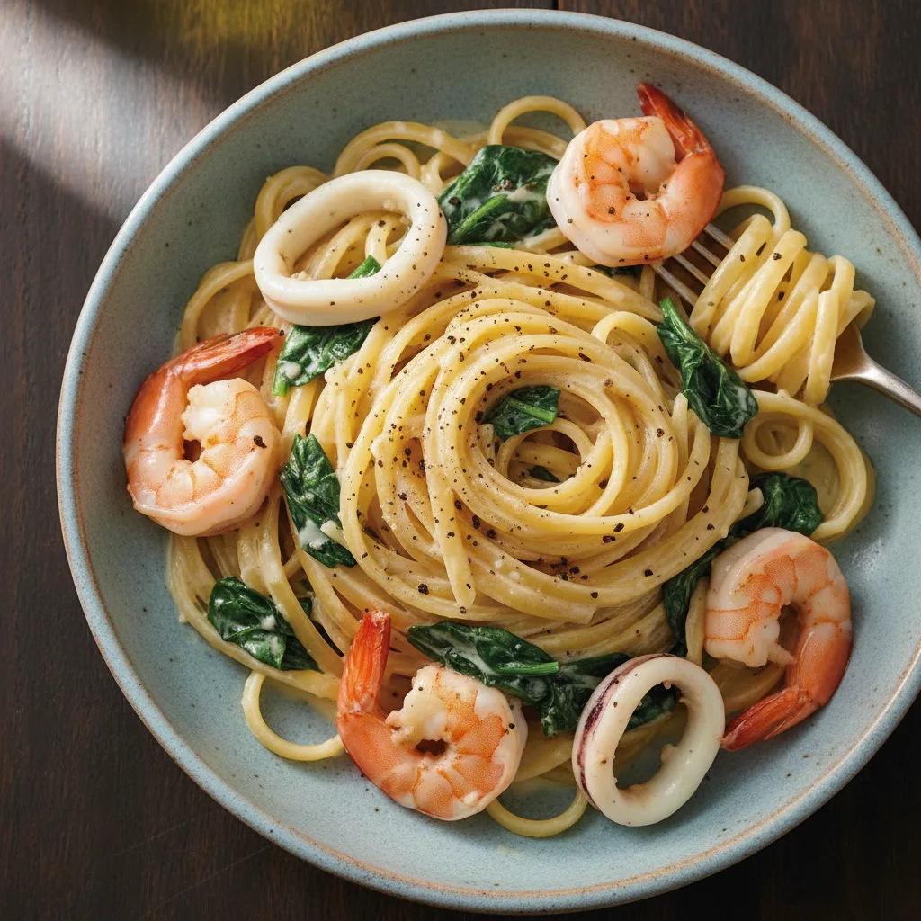 Creamy Garlic Seafood Linguine
