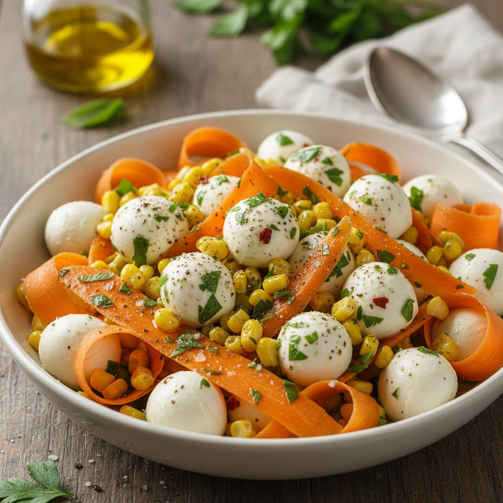 Marinated Mozzarella, Corn & Carrot Salad