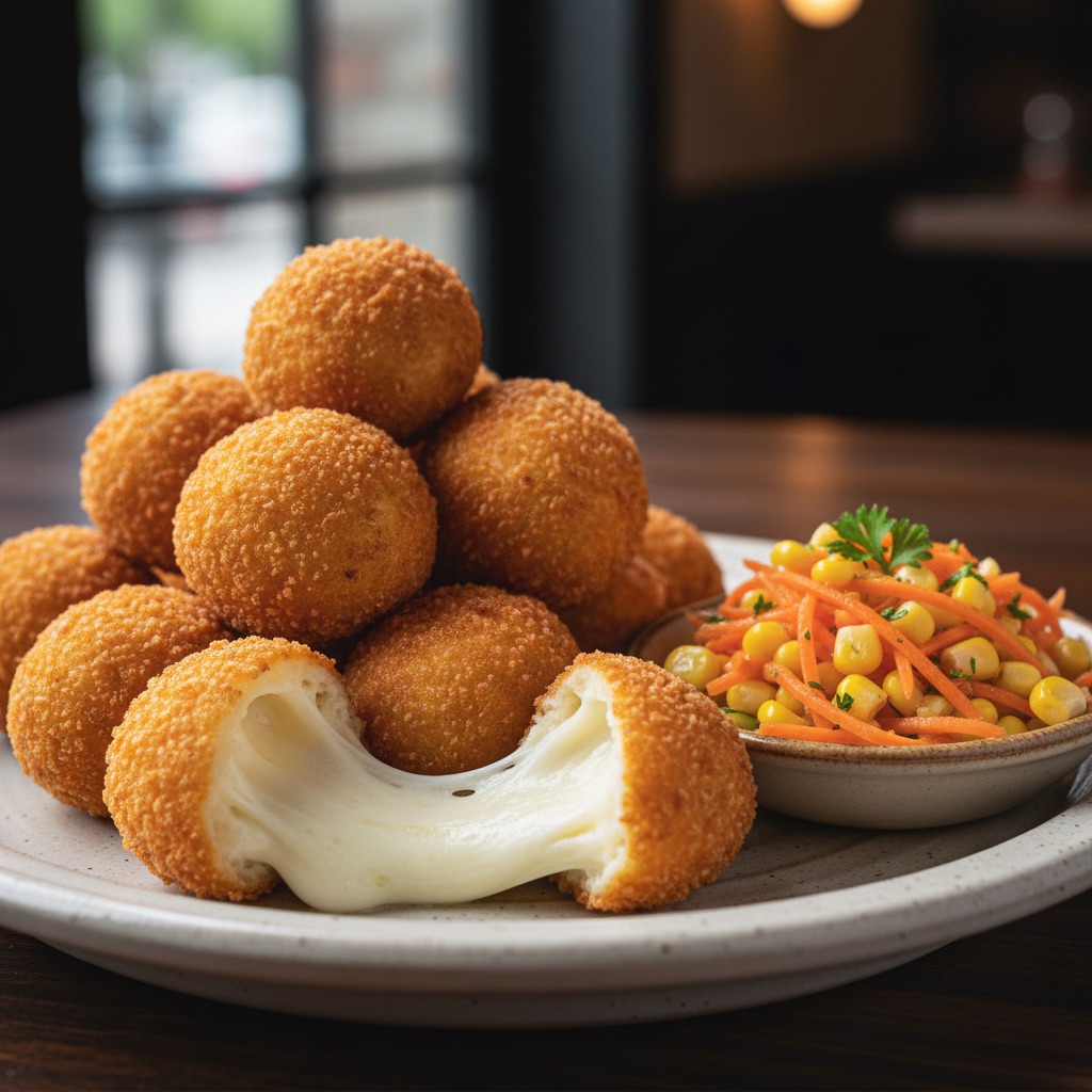 Double-Crusted Fried Mozzarella with Corn & Carrot Slaw