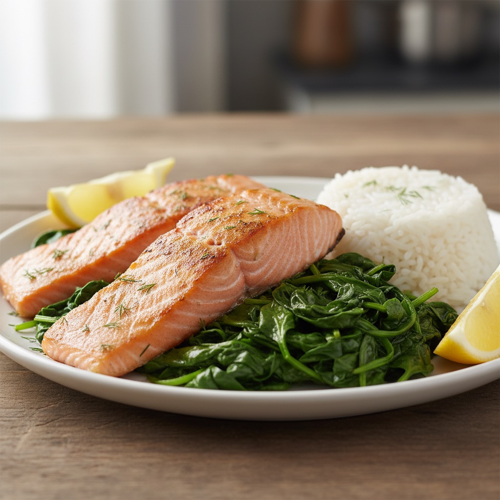 Lemon Garlic Pan-Seared Salmon with Wilted Spinach