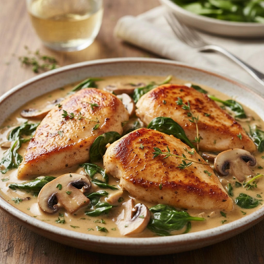 Creamy Garlic Mushroom Chicken with Spinach