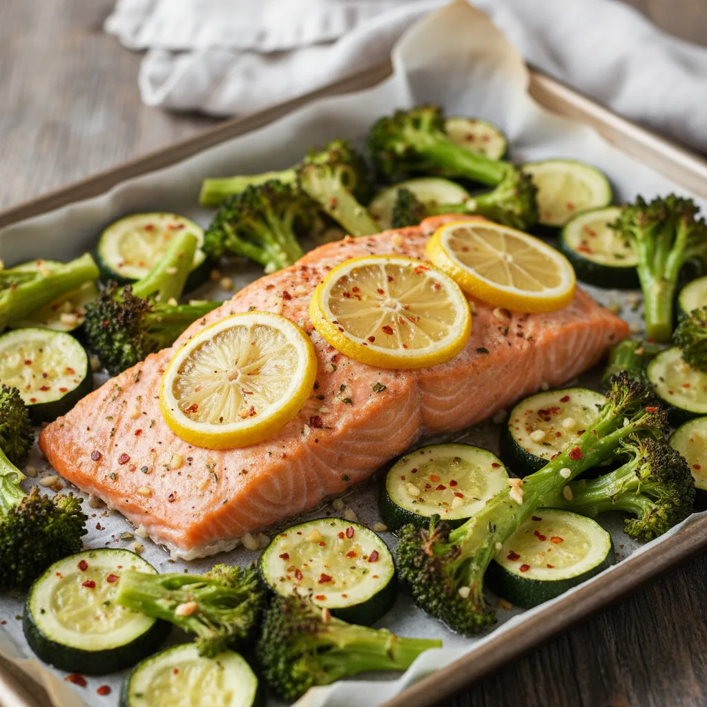 One-Pan Lemon Garlic Salmon with Roasted Veggies