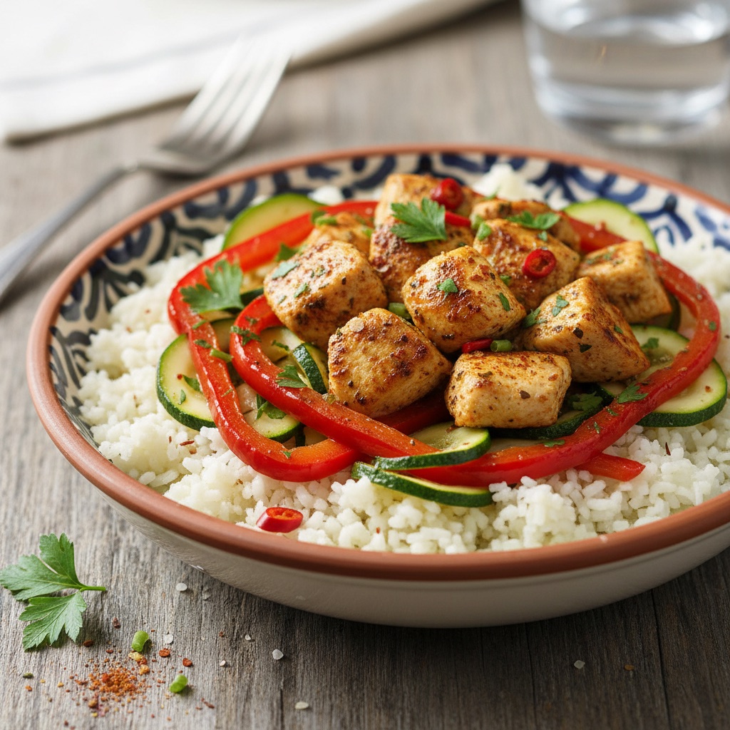Lemon Paprika Chicken with Roasted Veggies and Cauliflower Rice