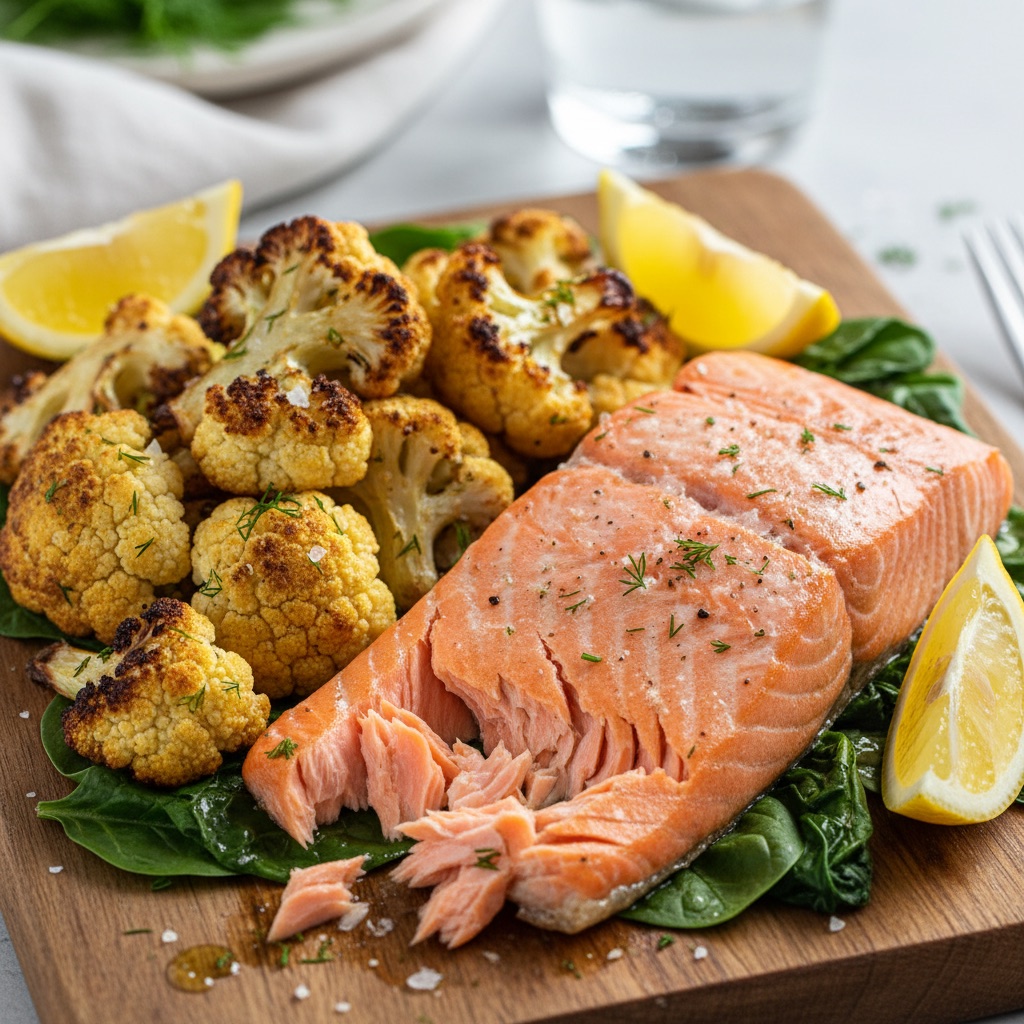 Lemon-Herb Baked Salmon with Roasted Cauliflower