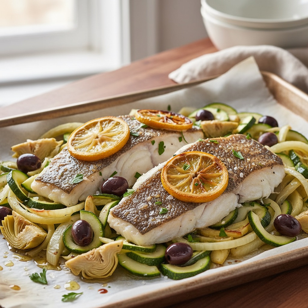 Mediterranean Roasted White Fish with Fennel and Zucchini