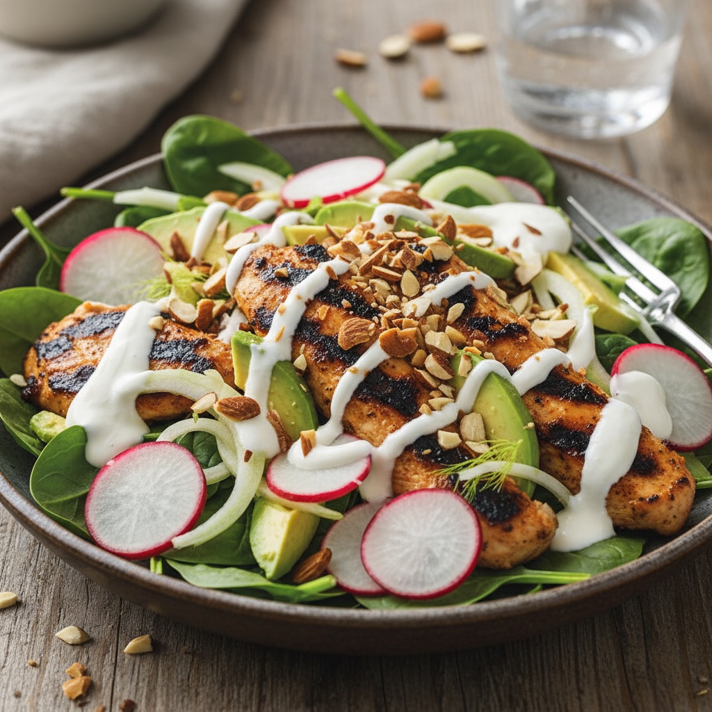 Mediterranean Chicken Skewer and Spinach Salad